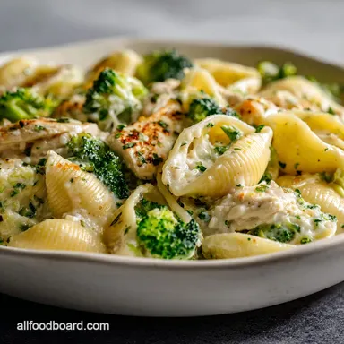 Chicken Alfredo Stuffed Shells with Broccoli Recipe Recipe Card