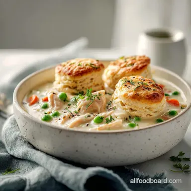 Chicken Pot Pie Soup with Flaky Biscuits - Rich & Velvety Recipe Card