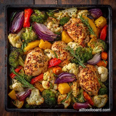 Healthy Meal Prep Idea with Chicken and Roasted Vegetables: Sheet Pan Ready Recipe Card