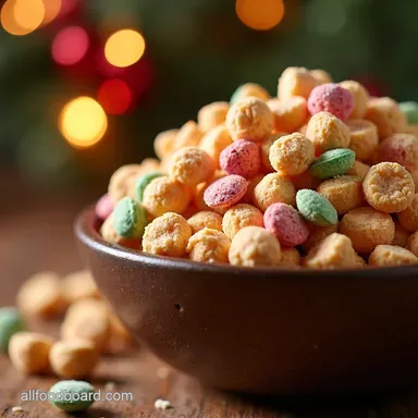 White Chocolate Peppermint Christmas Puppy Chow Mix Recipe Card