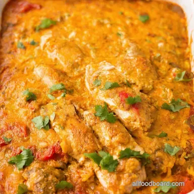 Creamy Baked Fajita Chicken Fiesta in a Dish Recipe Card