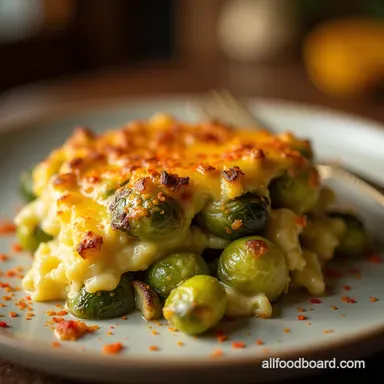Cheesy Dream Bake Ultimate Creamy Roasted Brussels Sprouts Gratin Recipe Card