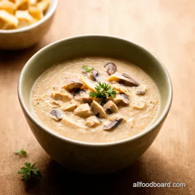Creamy Chicken Mushroom Soup Comfort in a Bowl Recipe Card