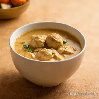 Creamy Chicken Meatball Soup Comfort in a Bowl Recipe Card