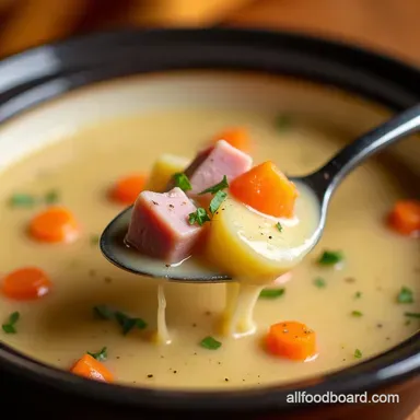 Easiest Creamy Crockpot Ham and Potato Soup Recipe Recipe Card