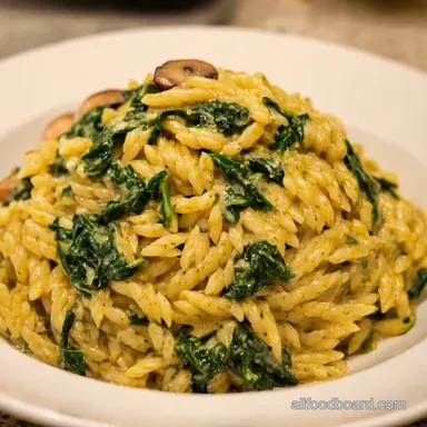 Creamy Spinach Mushroom Orzo My Weeknight Dream Recipe Card