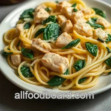 Easy Dinner Ideas: Creamy Garlic Chicken and Spinach Pasta Recipe Card