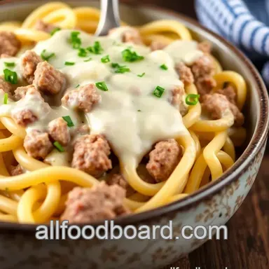 Creamy Ground Beef Alfredo in 30 Minutes Recipe Card