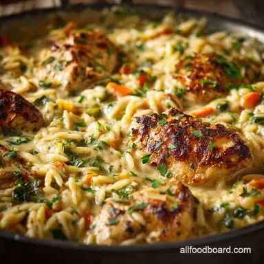 One Pot Meals: Ultra-Creamy Chicken Orzo Recipe, Ready in 50 Min Recipe Card