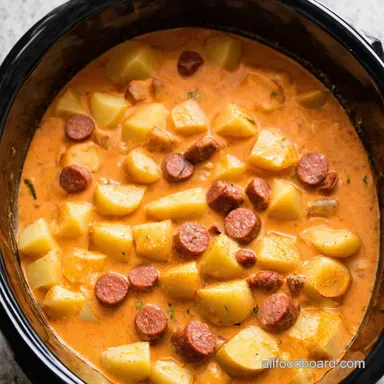 Creamy Smoked Sausage Potato Crockpot Comfort Recipe Card