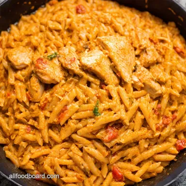 Creamy SunDried Tomato Chicken Orzo Easy OnePan Dinner Recipe Card