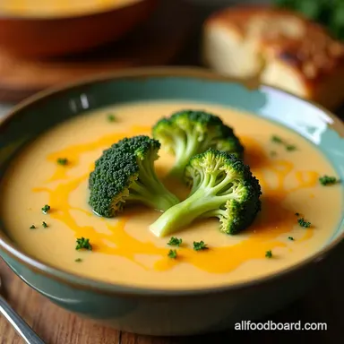 Vegan Broccoli Cheddar Soup Easy Comfort Food Recipe Card
