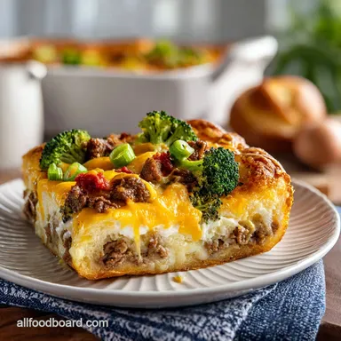 Crescent Roll Breakfast Casserole for 10 People Baked Recipe Card