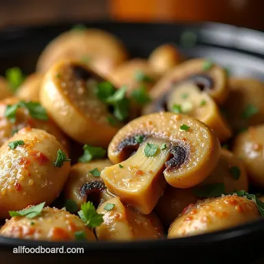 Easy Crockpot Garlic Parmesan Mushrooms Recipe Holiday Side Dish Recipe Card