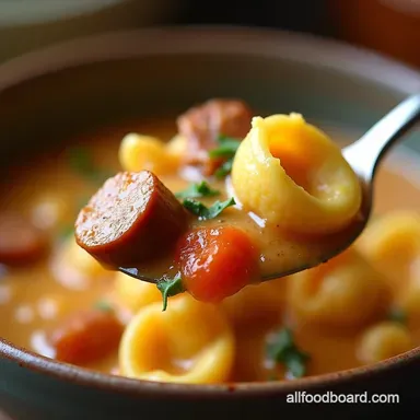 Easy Crockpot Sausage and Tortellini Soup Recipe Creamy Quick Recipe Card