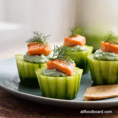 Cucumber Cups with Dill Cream Easy Salmon Bites Recipe Card