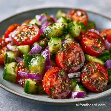 Cucumber Tomato Salad in 15 Minutes Recipe Card
