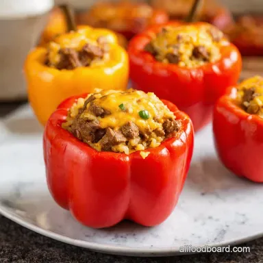 EASY STUFFED BELL PEPPERS Cheesy Beef Rice Weeknight Win Recipe Card