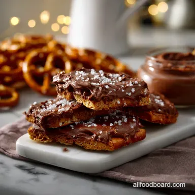 Easy Chocolate Peanut Butter Pretzel Bar Recipe with Sea Salt Recipe Card