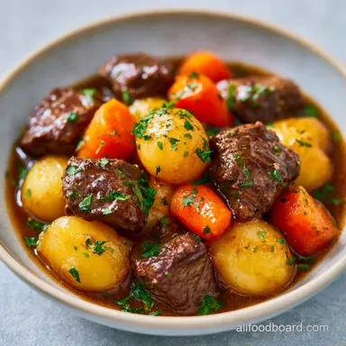 Easy Crockpot Beef Stew for 6 Servings Recipe Card