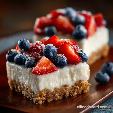 4th of July Treats: Easy No-Bake Firecracker Cheesecake Bars Recipe Card