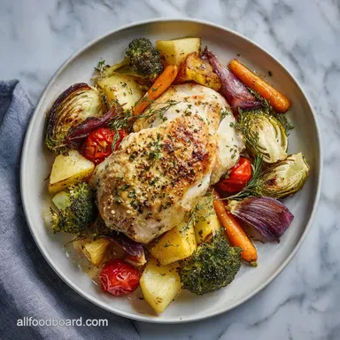 Easy Dinner Recipe with Roasted Chicken and Vegetables Recipe Card
