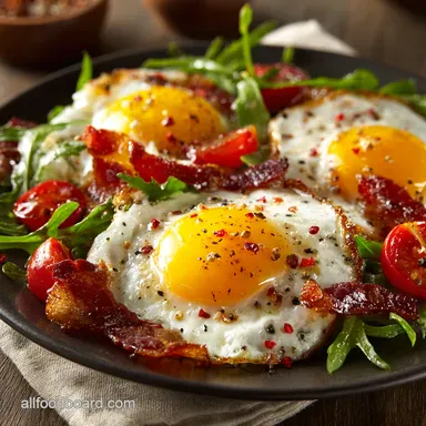 Eggs Over Easy Breakfast Salad Start Your Day Right Recipe Card