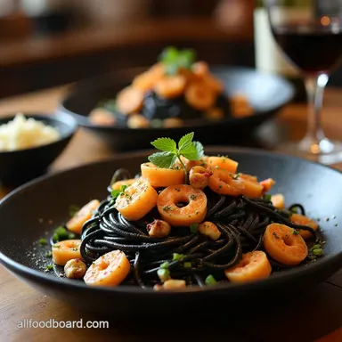 The Black Counts Feast Dramatic Squid Ink Vampire Pasta Recipe Card