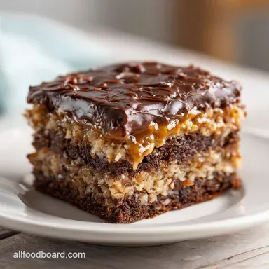 German Chocolate Cake Perfection for 12 Servings Recipe Card