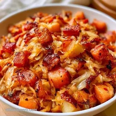 German Sauerkraut Side Dish with Bacon Recipe Card