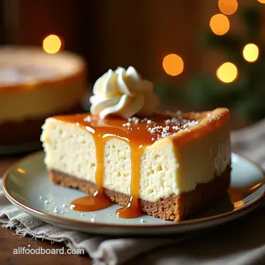 Spiced Gingerbread Cheesecake with Salted Caramel Drizzle Recipe Card