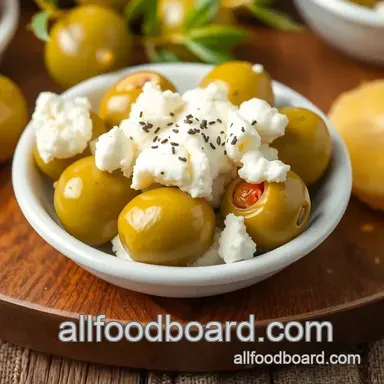 Greek food olives stuffed with cheese: Easy and Delicious Mediterranean Snack! Recipe Card