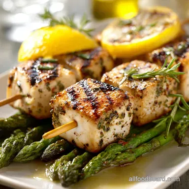 Healthy Grilling Recipes: Lemon-Herb Swordfish Skewers Asparagus Recipe Card