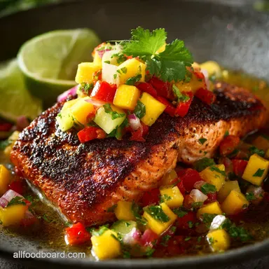 Healthy Summer Dinner Recipes: Crispy Salmon with Mango Salsa Recipe Card