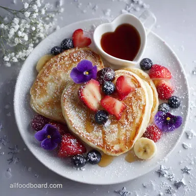 Valentines Brunch Food Idea for Hosting with Heart-Shaped Pancakes Ready in 30 Min Recipe Card