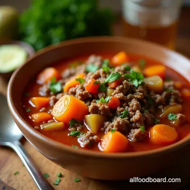The Ultimate Ground Beef Vegetable Soup Recipe Easy Homestyle Dinner Recipe Card