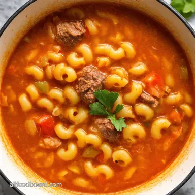 Hearty Hamburger Macaroni Soup Recipe Easy Comfort Food Recipe Card