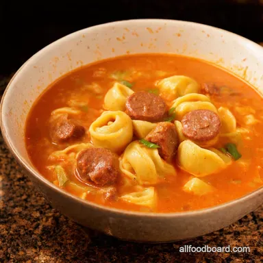 Hearty Tortellini Soup with Sausage Easy Comfort Food Recipe Card