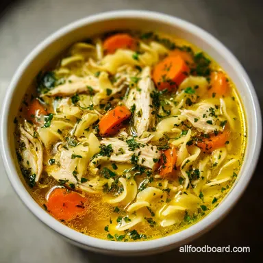 Best Homemade Chicken Noodle Soup From Scratch with Garlic and Herbs Recipe Card