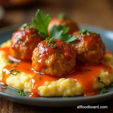 Fiery Keto Buffalo Chicken Meatballs with Celery Root Mash Recipe Card