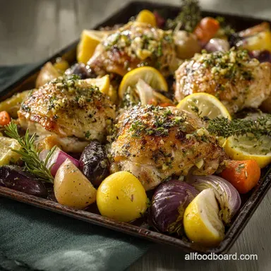 Sheet Pan Meals: Easy Greek Lemon-Garlic Chicken Thighs Roots Recipe Card