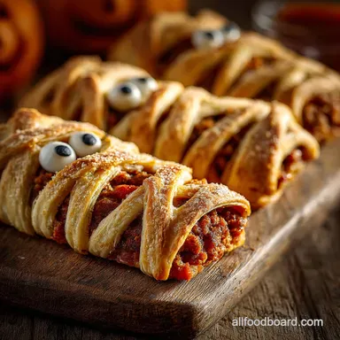 Halloween Party Foods: Spiced Sausage Mummies (Savory Hand Pies) Recipe Card