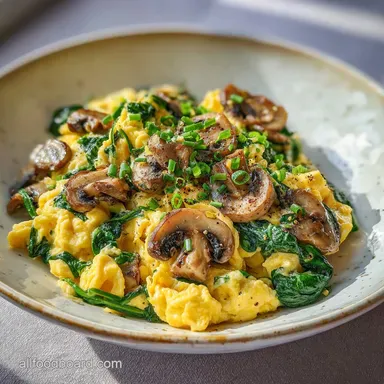 Mushroom Spinach Scrambled Eggs in 20 Minutes Recipe Card