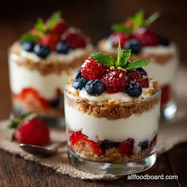 4th of July Desserts: Easy No-Bake Cheesecake Parfaits Recipe Card
