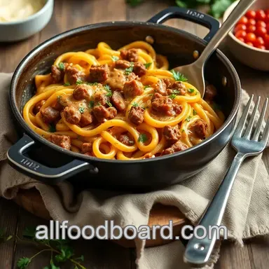 My Family's Favorite One-Pan Cheesy Beef Pasta Delight: Quick & Comforting! Recipe Card