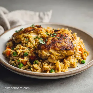 One Pot Chicken and Rice Recipe: Golden and Fluffy in 50 Minutes Recipe Card