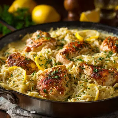 Lemon Chicken Orzo Recipe: Creamy One-Pot Family Dinner Recipe Card