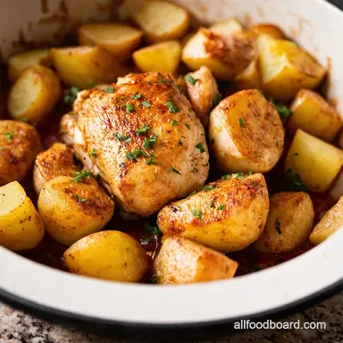 One Pan Garlic Butter Chicken Potatoes Easiest Dinner Recipe Card
