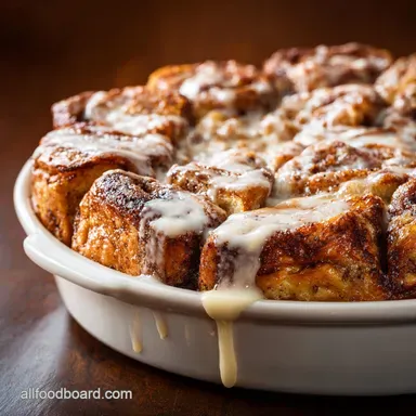 Cinnamon Roll French Toast Casserole: Overnight Creamy Brunch Bake Recipe Card