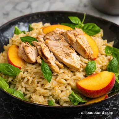 Peach basil chicken salad Chicken Summer Orzo Bliss Recipe Card